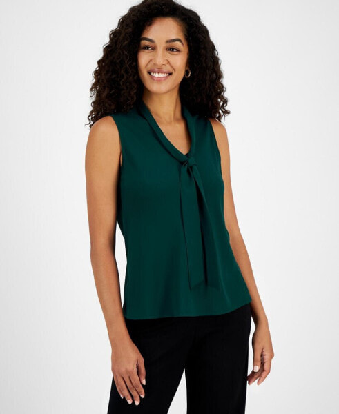 Women's Sleeveless Tie-Collar V-Neck Blouse