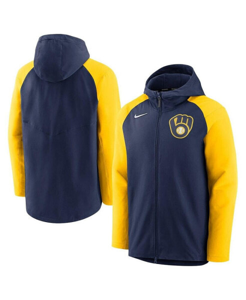 Men's Navy and Gold Milwaukee Brewers Authentic Collection Full-Zip Hoodie Performance Jacket