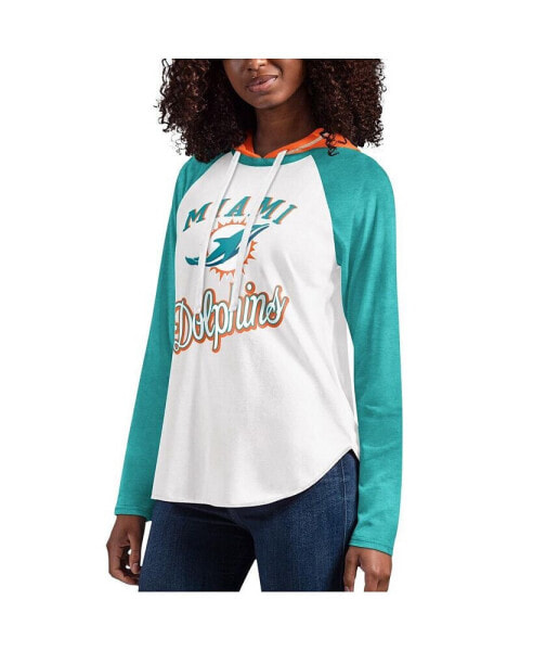 Women's White Miami Dolphins MVP Raglan Hooded Long Sleeve T-shirt