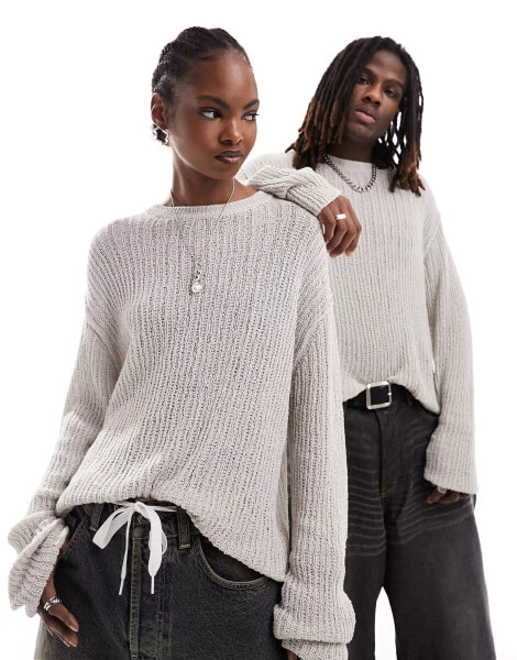 Weekday Unisex Jordan open knit sweater in beige exclusive to ASOS