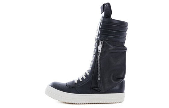 RICK OWENS/RO 牛皮 半亮饰面 高帮 时尚板鞋 男款 黑色 / RICK OWENSRO RU01C4899LPO-91