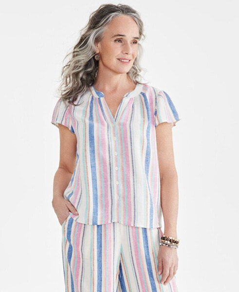 Women's Stripe Flutter-Sleeve Top, Created for Macy's