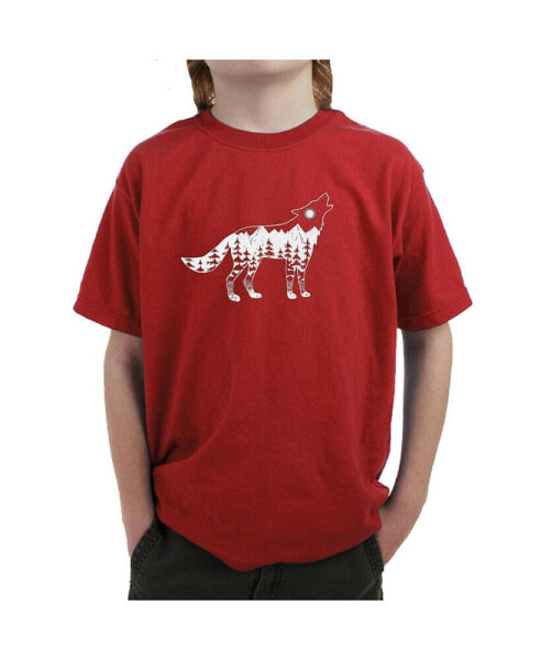 Big Boy's Word Art T-shirt - Howling Wolf