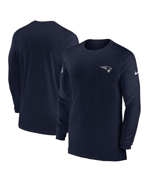 Men's Navy New England Patriots Sideline Coach Performance Long Sleeve T-shirt