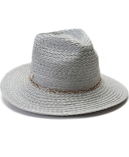 Chain Trim Oversized Straw Panama Hat