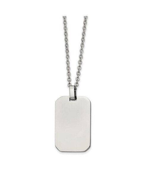 Chisel polished Rectangle Dog Tag on a Cable Chain Necklace