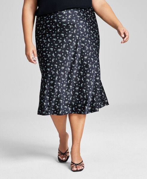 Trendy Plus Size Floral-Print Midi Skirt
