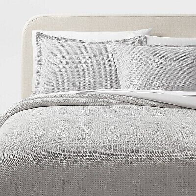 Twin/Twin Extra Long Washed Waffle Weave Duvet Cover and Sham Set Light Gray -