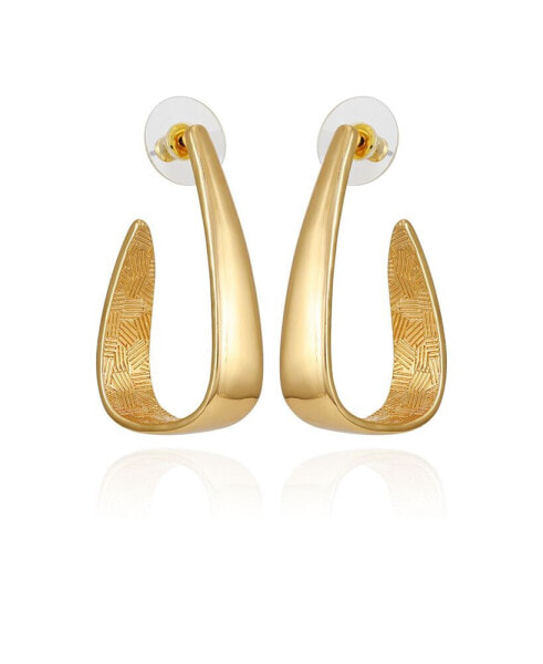 Gold-Tone Long Open C Hoop Earrings