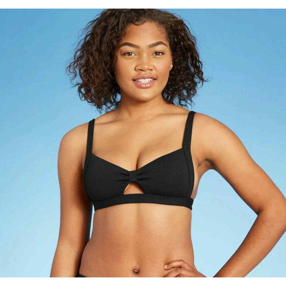 Women's Knot-Front Crepe Textured Bralette Bikini Top Shade & Shore™ Size Small