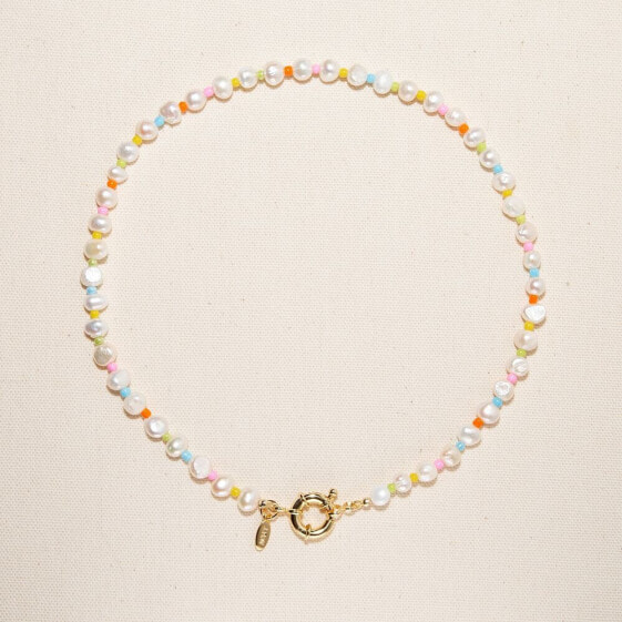 Joey Baby 18K Gold Freshwater Pearls and Pastel Rainbow Beads - Sakura Necklace 17" For Women