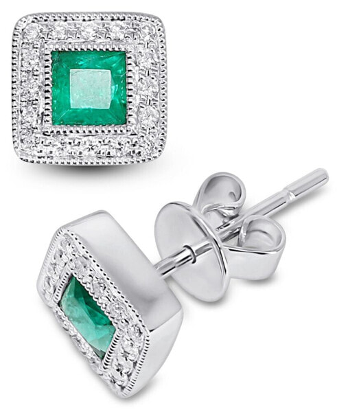 Серьги Macys Emerald & Diamond Square Halo Stud