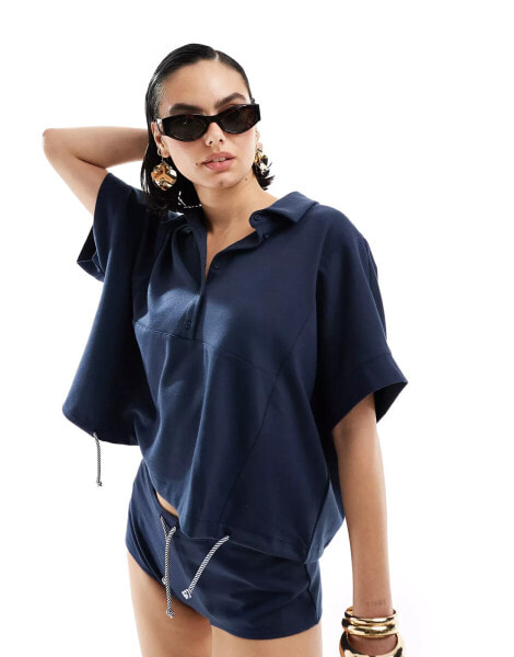 Mango drawstring co-ord sweatshirt in navy