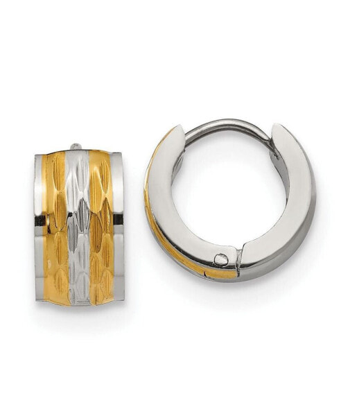 Stainless Steel Textured Yellow plated Hinged Hoop Earrings