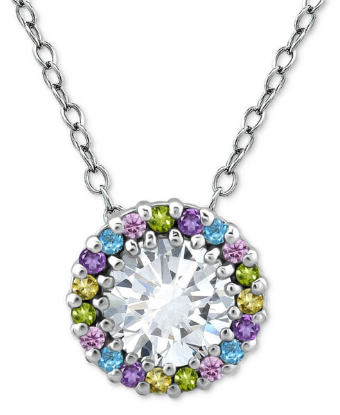 Cubic Zirconia Multicolor Halo Pendant Necklace 16" + 2" extender, Created for Macy's