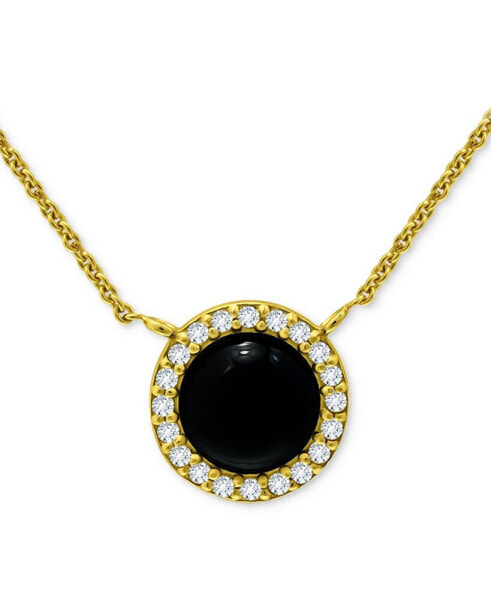Giani Bernini onyx & Cubic Zirconia Halo Pendant Necklace in 18k Gold-Plated Sterling Silver, 16" + 2" extender (Also in Dyed Howlite), Created for Macy's
