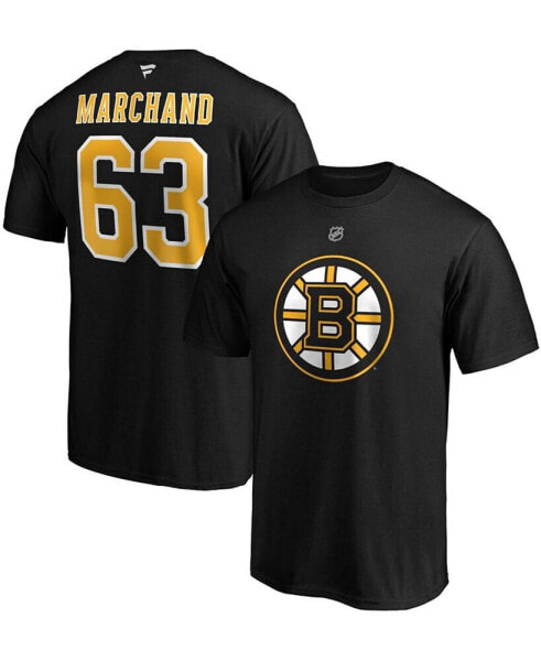 Men's Brad Marchand Boston Bruins Team Authentic Stack Name and Number T-Shirt