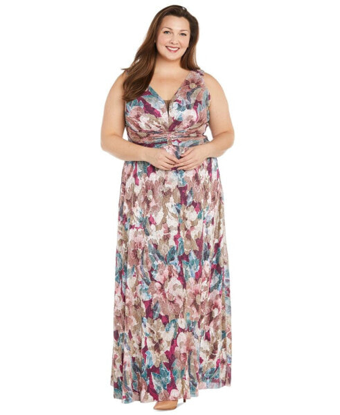 Plus Size Metallic Floral Maxi Dress