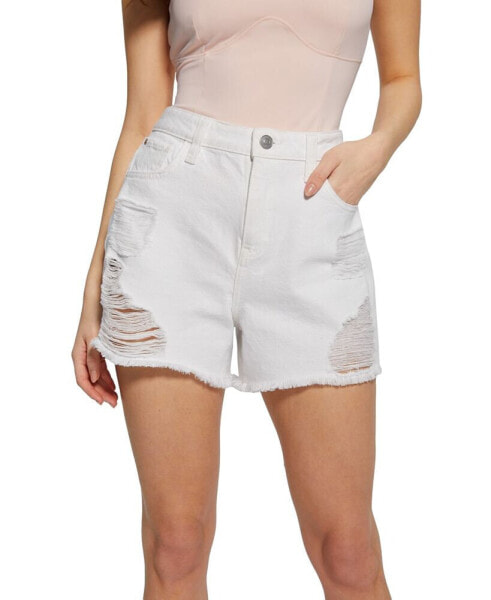 Women's High Rise Distressed Relaxed Denim Shorts