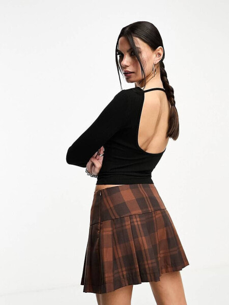 Cotton:On boat neck long sleeve backless crop top in black