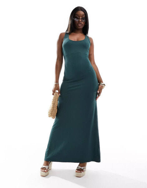 ASOS DESIGN scoop neck maxi dress with full hem in forest green