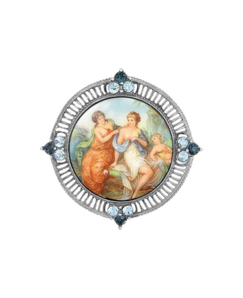 Glass Crystal Round Cameo Brooch