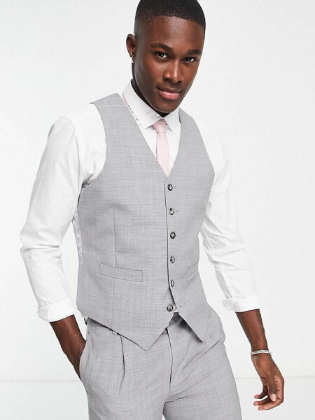 Noak premium wool-rich skinny suit waistcoat in ice grey