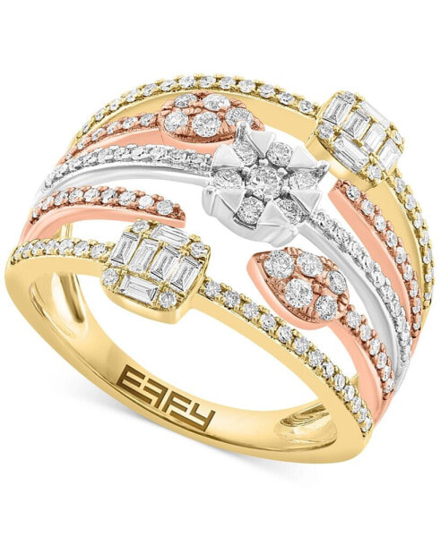 EFFY® Diamond Round & Baguette Multirow Statement Ring (5/8 ct. t.w.) in 14k Tricolor Gold