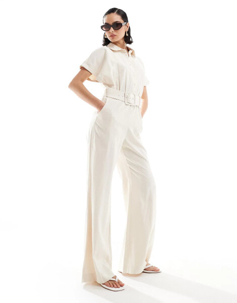 Mango oversized belted jumpsuit in beige