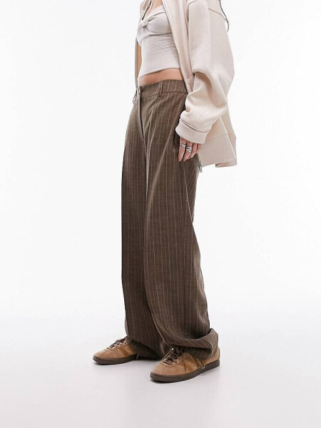 Topshop stripe low slung trouser in brown