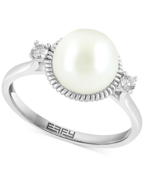 EFFY® Freshwater Pearl (9mm) & White Topaz (1/10 ct. t.w.) Ring in Sterling Silver