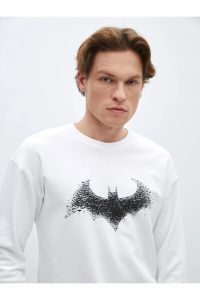Bisiklet Yaka Uzun Kollu Batman Baskılı Erkek Sweatshirt