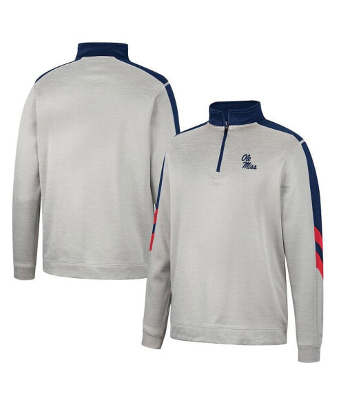 Куртка Colosseum мужская серо-синяя с принтом Ole Miss Rebels Bushwood Fleece Quarter-Zip