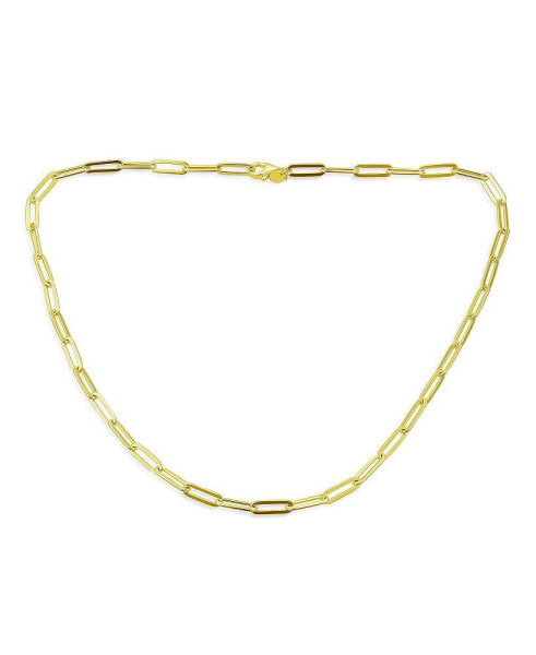 Solid Strong Yellow 14K Gold Over .925 Sterling Silver Italian 4mm Paperclip Link Chain Necklace For Men Women Nickel-Free Made In Italy 18 Inch