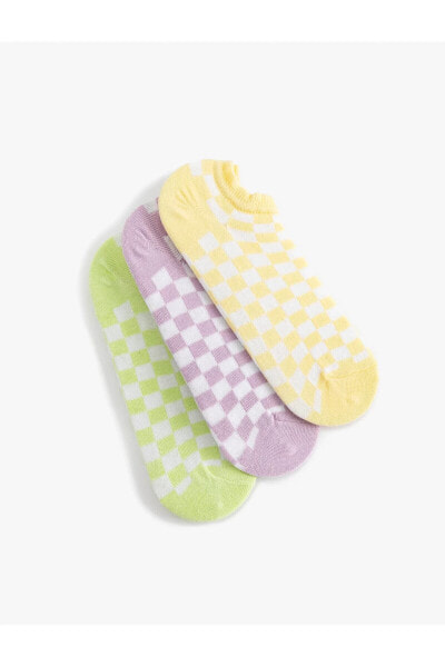 3'lü Patik Çorap Seti Dama Desenli Çok Renkli