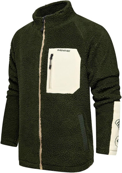 EwigYou Men's plush jacket, sweat jacket, thick fleece jacket, men's windproof winter jackets, sweatshirts, sports jacket with patchwork design