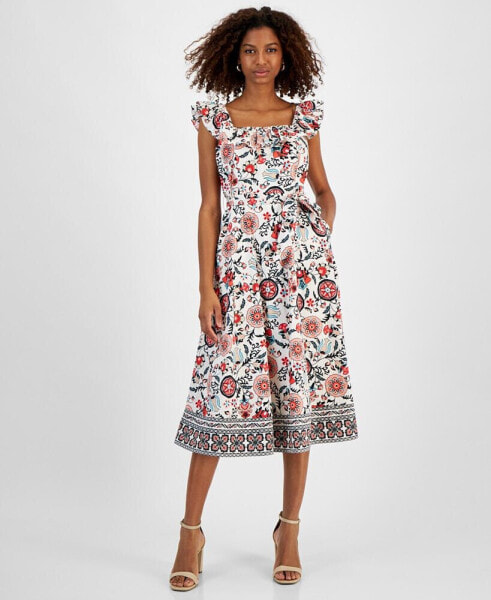 Women's Floral-Print Fit & Flare Midi Dress