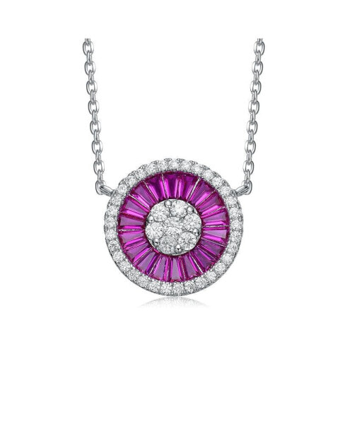 Sterling Silver with Rhodium Plated and Cubic Zirconia Round Pendant Necklace