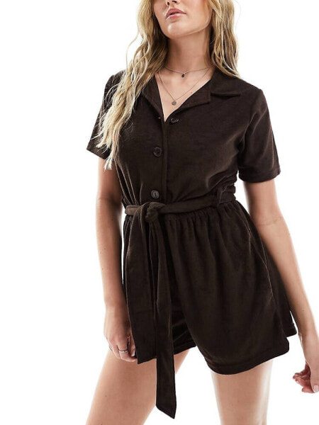 Brave Soul towelling playsuit in brown