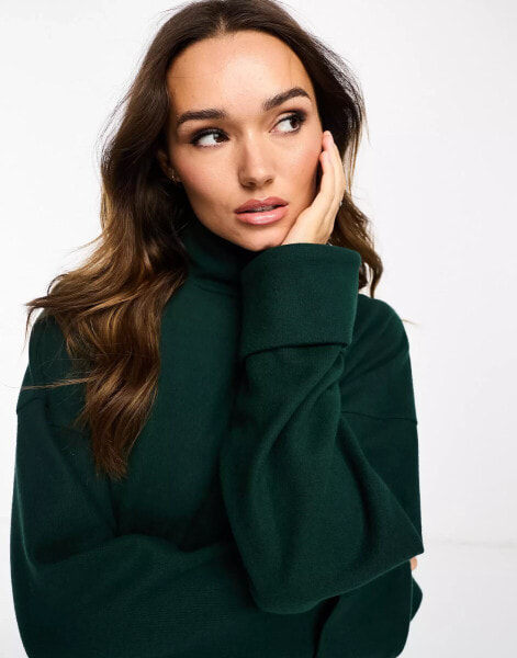 ASOS DESIGN super soft co-ord roll neck with cuff detail in pine green