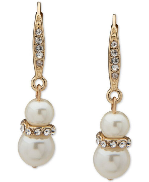 Gold-Tone Pavé & Imitation Pearl Snowman Drop Earrings