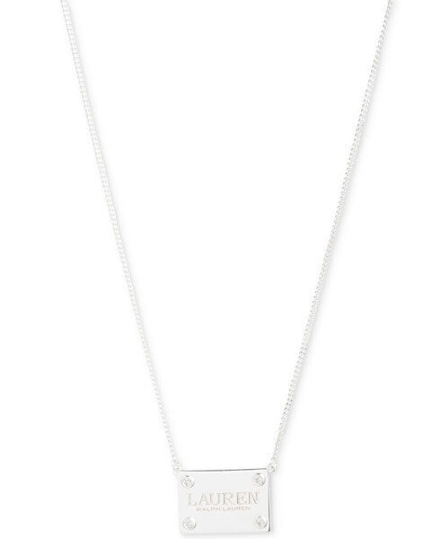 Sterling Silver Crystal Logo Pendant 15" Necklace