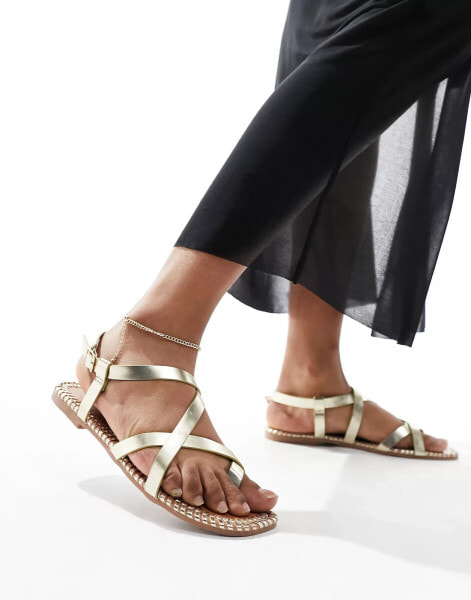 South Beach strappy sandals with whipstitch detail in gold