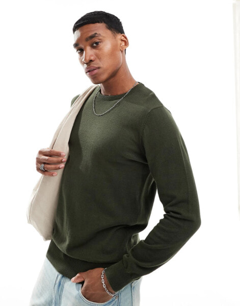 Brave Soul cotton crew neck jumper in forest green