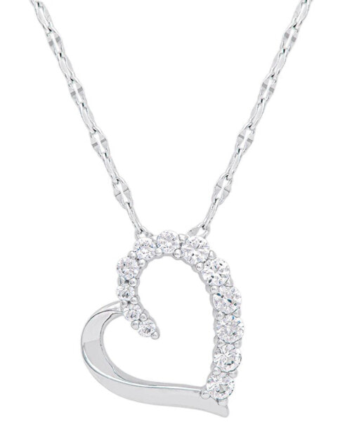 Macy's lab-Grown White Sapphire Heart 18" Pendant Necklace (5/8 ct. t.w.) in Sterling Silver