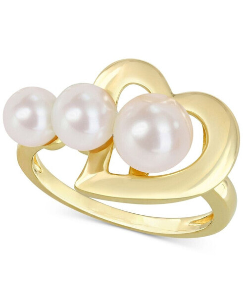 Cultured Freshwater Pearl (5 - 7-1/2mm) Heart Ring in Gold-Tone Plated Sterling Silver