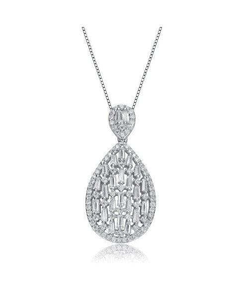 Stylish White Gold Plated Cubic Zirconia Pear Pendant Necklace