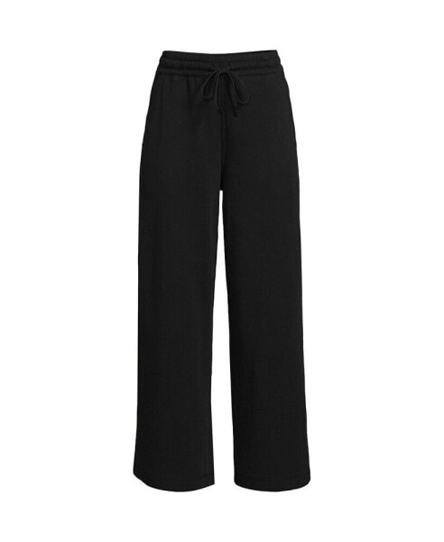 Women's Petite Sport Knit Elastic Waist Wide Leg Crop Pants