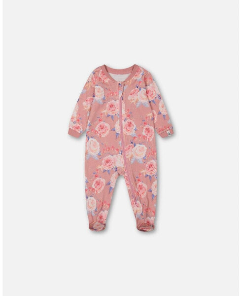 Baby Girls Baby Organic Cotton One Piece Pajama Old Pink Printed Roses