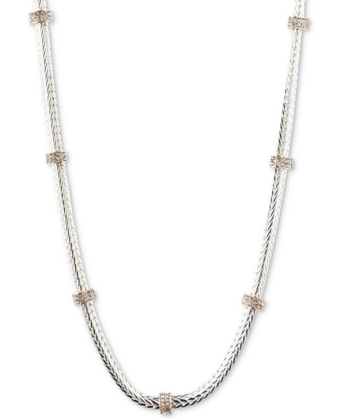 Two-Tone Pavé Rondelle Bead Collar Necklace, 16" + 3" extender